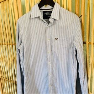 American Eagle Blue & Brown Striped Dress Shirt M